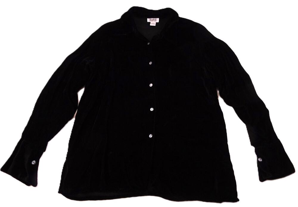 Vtg Black Velvet Tunic Button Up Medium Dagger Cuff Vampire Halloween Goth Sexy